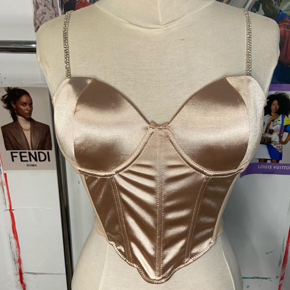 Night club top taupe Silk with open back with rhinestone suspenders.
Foreever21 - Picture 3 of 3